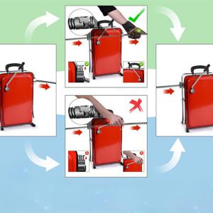 Csőtisztító gép  lefolyótisztító duguláselhárító gép motor 400 W,30–100 mm csövekhez, 5 m-es (Ø10 mm) és 18,5 m-es (Ø16 mm) spriállal