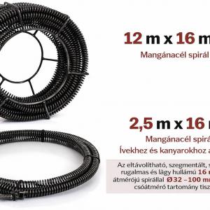 Csőtisztítógép, csőgörény lefolyótisztító gép 390 W – 16 mm × 14,5 m spirál, Ø20–100 mm csövekhez