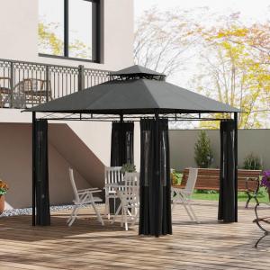 Elegant Shade Garden kerti pavilon pergola dupla tetővel függönyökkel  3x3 m szürke