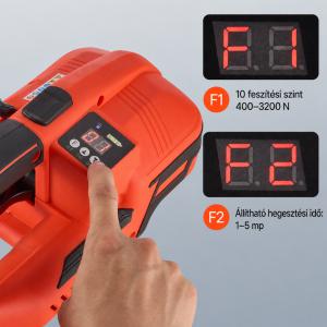 Elektromos automata pántológép 2 × 4000 mAh akkumulátorral, digitális kijelzővel, 9–16 mm PP/PET pántszalaghoz