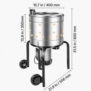 Elektromos csirkekopasztó gép 400 mm-es dobbal (40 × 35 cm), 500 W teljesítménnyel és 114 gumiujjal – 1–2 csirke gyors feldolgozásához, rozsdamentes acél