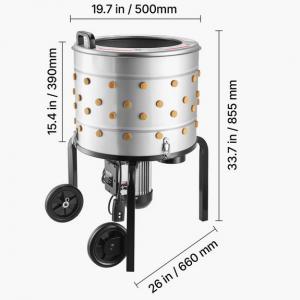 Elektromos csirkekopasztó gép 500 mm-es dobbal, 900 W teljesítménnyel és 98 gumiujjal – 2 csirke feldolgozásához, rozsdamentes acél