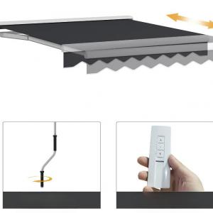 Elektromos és kézi működtetésű napellenző csuklókaros kivitelben, távirányítóval, alumínium vázzal, 2,5 × 2 m, szürke