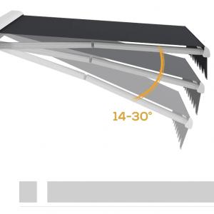 Elektromos és kézi működtetésű napellenző csuklókaros kivitelben, távirányítóval, alumínium vázzal, 2,5 × 2 m, szürke