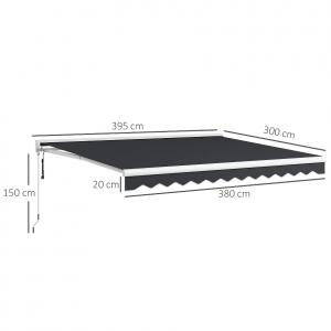 Elektromos és kézi működtetésű napellenző csuklókaros kivitelben, távirányítóval, alumínium vázzal,4 x 3 m szürke