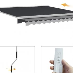 Elektromos és manuális működtetésű alumínium napellenző távirányítóval – 4 × 3 m, szürke