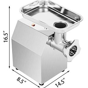 Elektromos ipari húsdaráló – 850 W, rozsdamentes acél, 190 fordulat/perc, kolbászkészítő, kapacitás 122 kg/óra