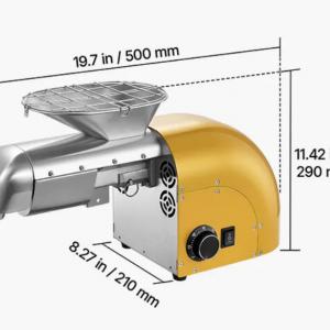 Elektromos olajprésgép, 5 kg/óra kapacitás, 1250 W, automatikus működés, 50–300 °C-os hideg- és melegpréselési funkcióval, többféle alapanyag feldolgozásához