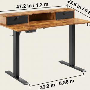 Elektromosan állítható íróasztal, 120x80 cm magasság 72-110 cm barna