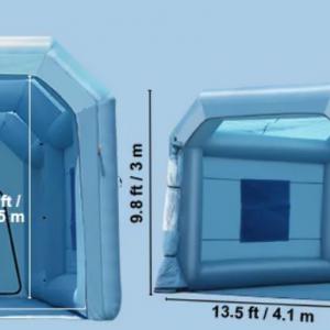 Felfújható festőfülke – 6,4 × 4,1 × 3 m méretű felfújható szórókabin, 1100 W teljesítményű fúvóval és légszűrő rendszerrel, hordozható autófestő sátor