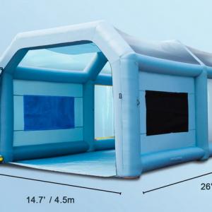 Felfújható festőfülke – 8 x 4,5 x 3,3 m  méretű felfújható szórókabin, 960W teljesítményű fúvóval és légszűrő rendszerrel, hordozható autófestő sátor