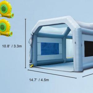 Felfújható festőfülke – 8 x 4,5 x 3,3 m  méretű felfújható szórókabin, 960W teljesítményű fúvóval és légszűrő rendszerrel, hordozható autófestő sátor
