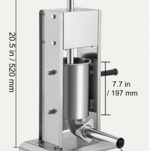 Függőleges kézi kolbásztöltő – 3 literes kapacitás, dupla légtelenítő szelep, 4 rozsdamentes acél töltőcső, kétfokozatú (gyors/lassú) működés, stabil tapadókorongos kivitel