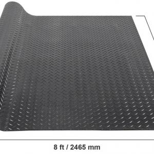 Gumi padlótekercs, rombusz alakú csempe mintázattal, mérete 3 mm x 1,22 m x 2,44 m garázsokhoz, SBR gumiból, könnyen tisztítható, fekete színű