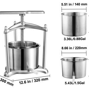 Gyümölcsprés borprés gyümölcscentrifuga rozsdamentes acél 6 liter