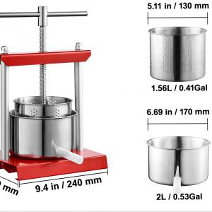 Gyümölcsprés borprés rozsdamentes acél 2 l