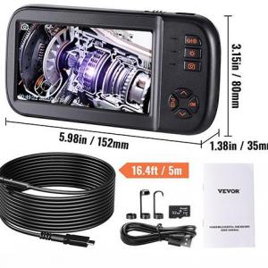 Háromkamerás endoszkóp ellenőrző kamera – elülső és két oldalsó lencsével, 4,5″ IPS kijelző, Full HD kamera, 5 m félmerev kábel, IP67 védelem, 32 GB memóriával