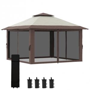 Hollywood kerti összecsukható pavilon pergola 4x4x3m függönnyel hordozótákával homokzsákkal bézs