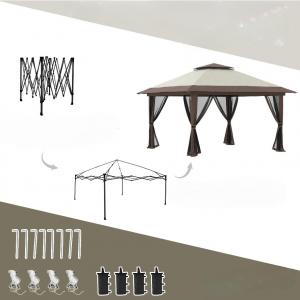 Hollywood kerti összecsukható pavilon pergola 4x4x3m függönnyel hordozótákával homokzsákkal bézs