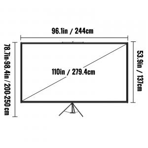 Hordozható Vetítővászon, projektor vászon  állvánnyal, 16:9 4K HD, 280 cm