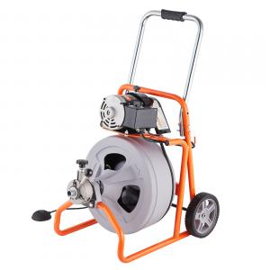 Ipari csőtisztító gép, csőgörény 22,8 méter x 12,7 mm-es spirállal, automatikus adagolóval, kerekekkel és 8 cserélhető vágófejjel