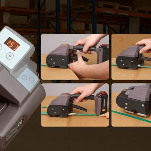 Ipari elektromos pántológép PP és PET pántszalagokhoz (10–19 mm) – 800–5000 N feszítőerővel, nagy kapacitású akkumulátorral