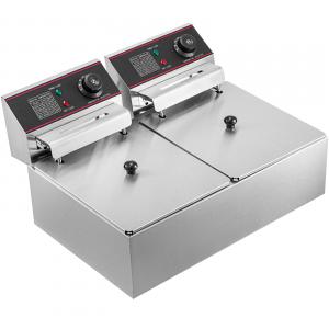 Ipari olajsütő – 2 × 6 literes kapacitás, összesen 5000 W teljesítmény, független hőmérséklet-szabályozás, rozsdamentes acél kivitel