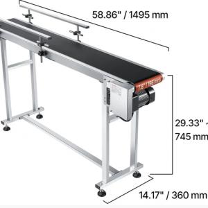 Ipari rozsdamentes acél szállítószalag PVC szalaggal – 150 x 20 cm, 37,5 kg teherbírás, kétirányú változtatható sebesség