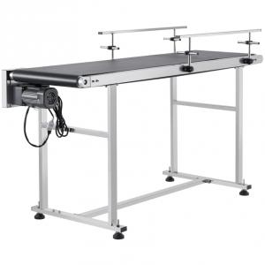 Ipari rozsdamentes acél szállítószalag PVC szalaggal – 150 x 40 cm, 45 kg teherbírás, kétirányú változtatható sebesség