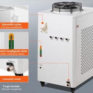 Ipari vízhűtő CW-6000, 1500 W-os kompresszorral, 15 literes tartállyal, 65 l/perc maximális áramlási sebességgel, CO₂ lézergravírozó gépekhez
