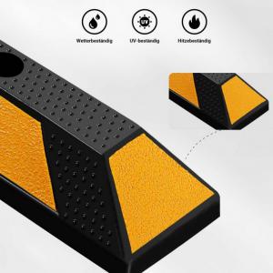 Kerékütköző 165 x 15 x 10 cm – gumírozott parkolási segéd sárga fényvisszaverő csíkokkal és csavarhelyekkel, parkolóhely-határoló garázsokhoz