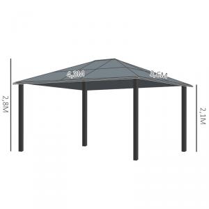 Kerti pavilon merev tetővel – alumínium szerkezet, polikarbonát tető, időjárásálló, prémium kivitel (420×360 cm)