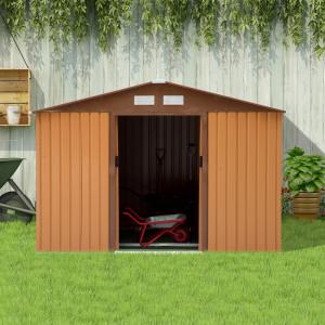 Kerti szerszám tároló, kerti szerszámosház 277x195x192 cm padlóval alapszerkezettel tolóajtóval (5,40m2) barna