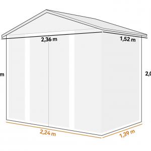 Kertiház szerszámtároló fészer horganyzott acél 235x152 cm esőcsatornával barna famintával (6,90 m³)