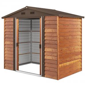 Kertiház szerszámtároló fészer horganyzott acél 235x152 cm esőcsatornával barna famintával (6,90 m³)