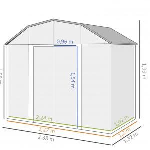 Kertiház szerszámtároló fészer horganyzott acél 238x132x198 cm alappal sötétszürke (6,23 m³)
