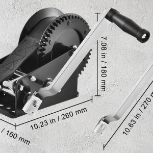 Kézi csörlő 1587 kg vontatási kapacitással, 10 m poliészter hevederrel és kétirányú racsnival
