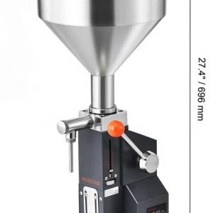 Kézi paszta- és folyadéktöltő gép  5-100 ml, 304 rozsdamentes acél, cseppmentes adagolófúvókákkal és állítható palacktartóval