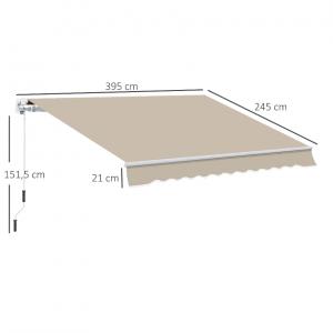 Kihúzható Napellenző kézi karral – 3,95 × 2,45 m, bézs