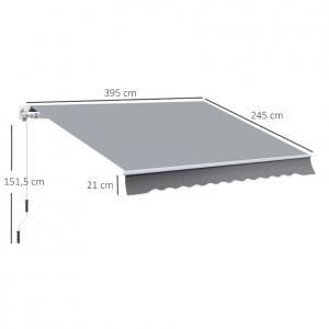 Kihúzható Napellenző kézi karral – 3,95 × 2,45 m, szürke/fehér