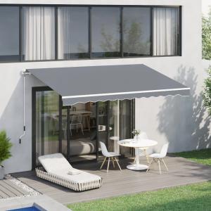 Kihúzható Napellenző kézi karral – 3,95 × 2,45 m, szürke/fehér
