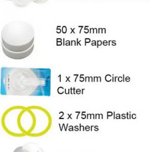 Kitűző készítő gép – 75 mm-es 500 db-os gombalkatrészekkel