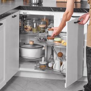 Konyhaszekrény-rendező, 2 szint, kihúzható sarkok, 4 polc