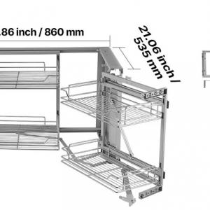 Konyhaszekrény-rendező, 2 szint, kihúzható sarkok, 4 polc