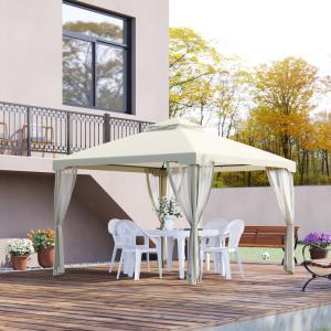 Krémfehér kerti pavilon szúnyoghálóval, UV-védelemmel, dupla tetős kialakítással – 3x3m