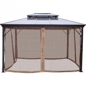 Kültéri pavilon dupla PVC tetővel – 3,5 × 3,6 m, alumínium vázzal, függönyökkel és szúnyoghálóval