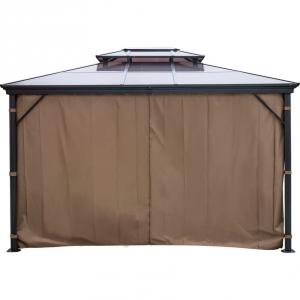 Kültéri pavilon dupla PVC tetővel – 3,5 × 3,6 m, alumínium vázzal, függönyökkel és szúnyoghálóval