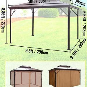 Kültéri pavilon dupla PVC tetővel – 3,5 × 3,6 m, alumínium vázzal, függönyökkel és szúnyoghálóval