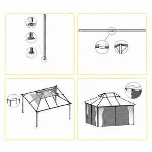 Kültéri pavilon dupla PVC tetővel – 3,5 × 3,6 m, alumínium vázzal, függönyökkel és szúnyoghálóval