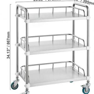 Laboratóriumi orvosi kocsi rozsdamentes acél 3 szintes  67 × 39 × 86cm